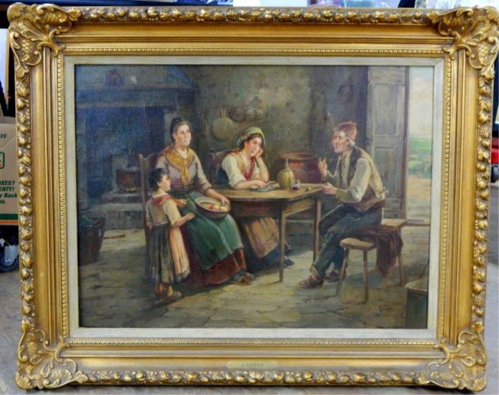 J. Raufer Interior View Oil on Canvas Painting (1 of 4)