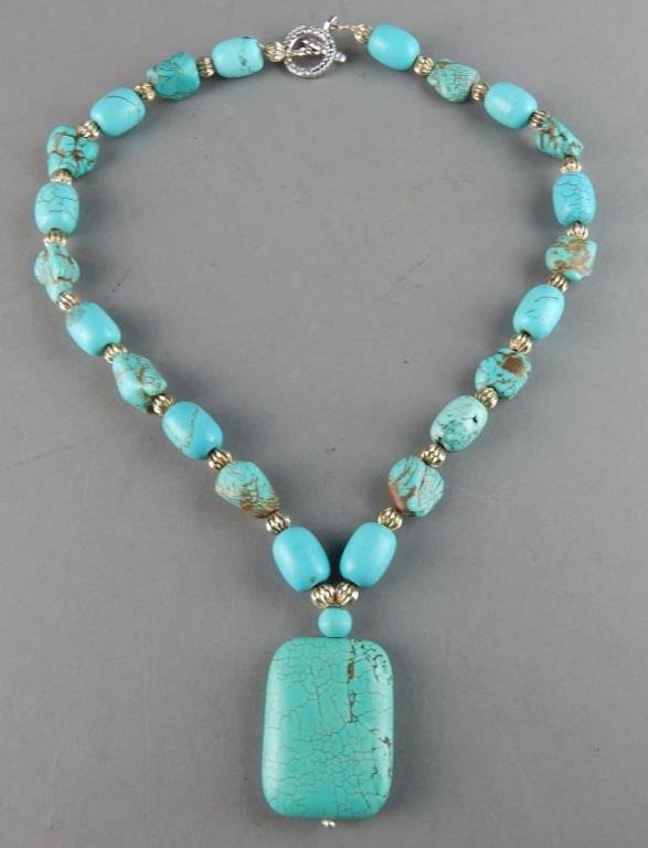 Turquoise & Silver Necklace With Pendant (1 of 3)