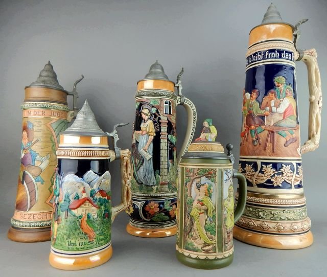 Five Large Gerz and West Germany Beer Steins (1 of 9)