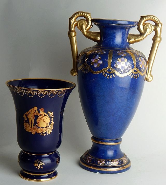 Chinese Enameled & Limoges Cobalt Vases (1 of 6)