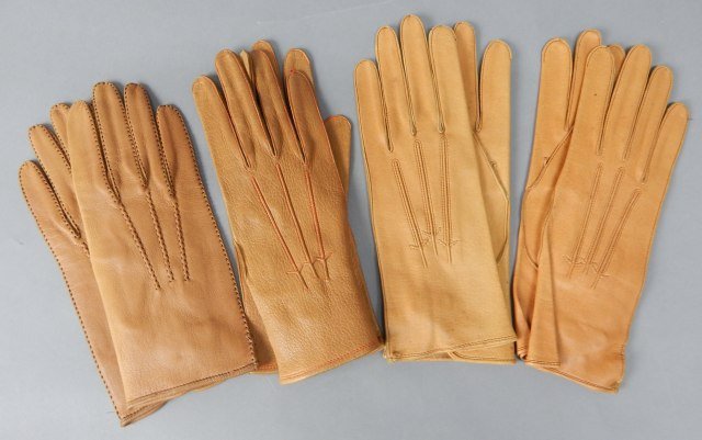 Four Pair Tan Vintage Leather Parisian Gloves: Estimate $100 - $200. Starting bid $20.