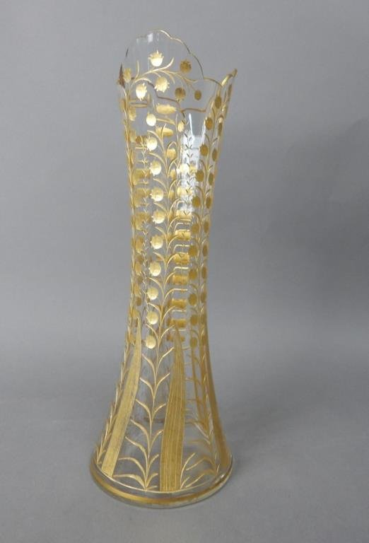 24K Gold Over Crystal Vase: Measures 9 1/2" tall. Estimate $100 - $300. Starting bid $20.