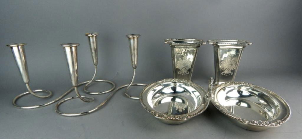 Silver Plate Candle Holders, Vases & Serving Dish (1 of 5)