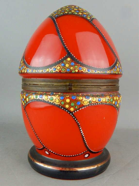 Czechoslovakian Enamel Bohemian Red Glass Egg Box (1 of 4)