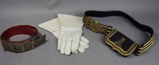 Three Vintage Uniform Belts And Gloves (1 of 4)