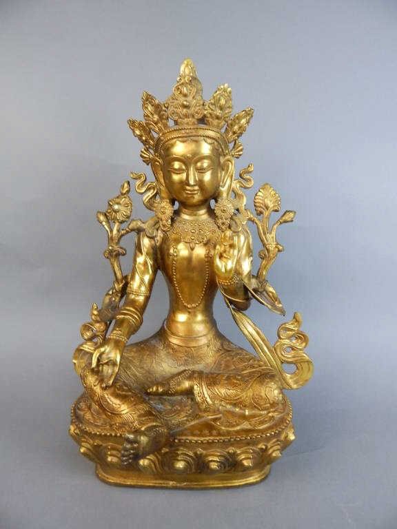 Chinese Ming Dynasty Gilt Bronze Quan Yen: Measures 19 1/2" x 13 1/2". Marked on bottom. Estimate $500 - $600. Starting bid $200.