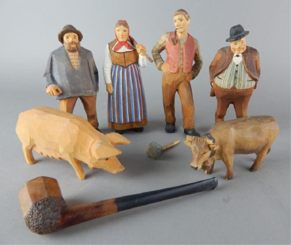 Carved Wood Figures and Pipe (1 of 8)