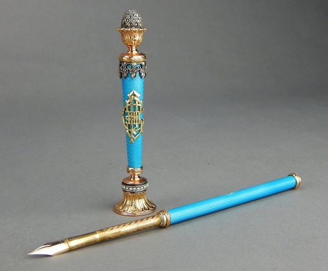 IN THE MANOR OF Faberge Guilloche Enamel Pen & Seal (1 of 10)