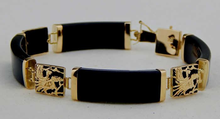 14k Yellow Gold Black Onyx Ladies Bracelet (1 of 5)