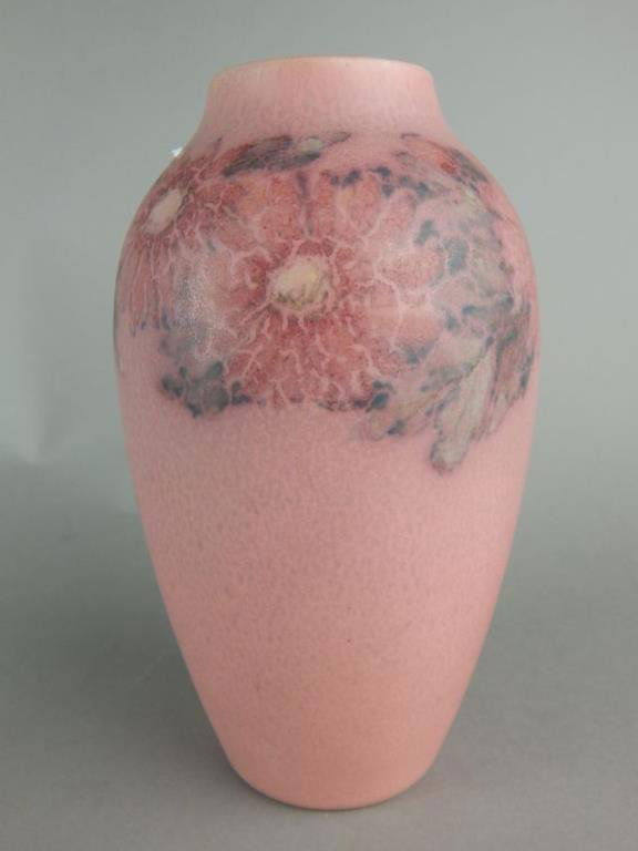 Rookwood 1930 Signed Pink Art Pottery Vase: Signed John Wesley Peters, hallmarked and measures 7" x 4". Estimate $900 - $1,500 Starting Bid $600