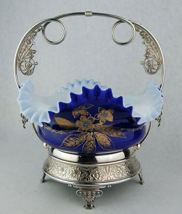 Cobalt Glass Silver Plate Brides Basket (1 of 8)