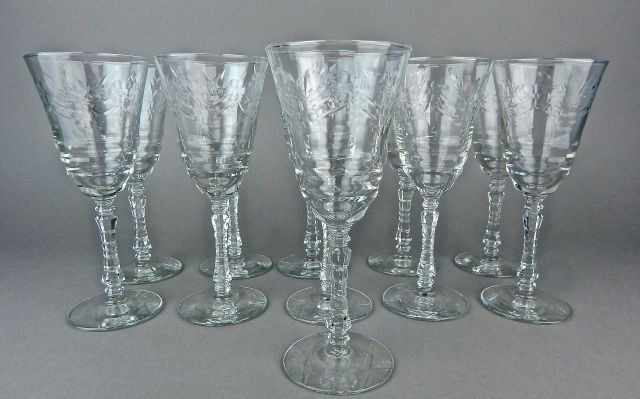 Eleven Etched Grape Design Crystal Stemware (1 of 4)