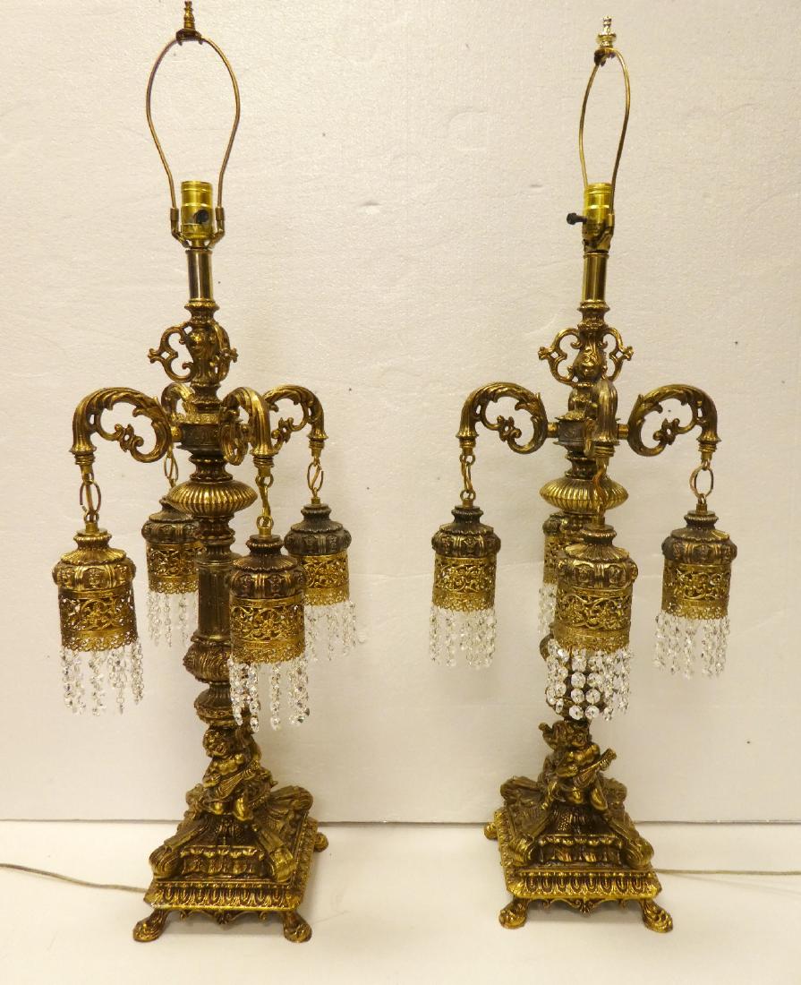 Pair of 4-arm brass lamps with cherubs (1 of 7)