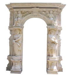 Carved sandstone arch with Atlas & caryatids