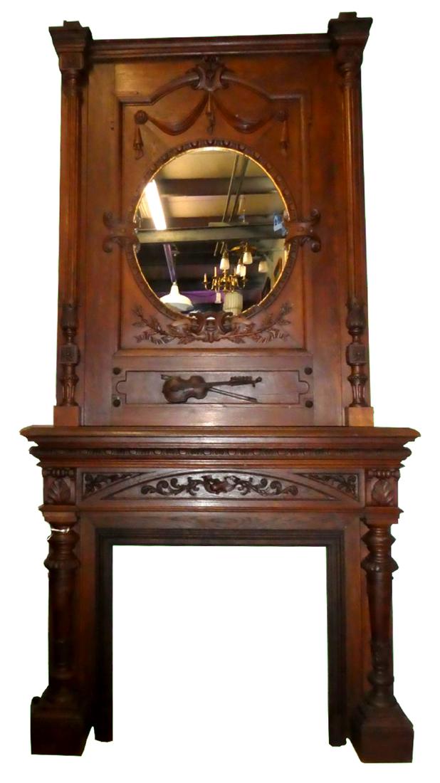 French Louis XVI walnut mantel with overmantel (1 of 1)