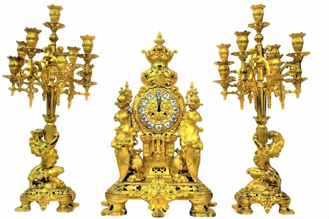 French Cellier a Paris  gilt bronze mantel clock (1 of 9)