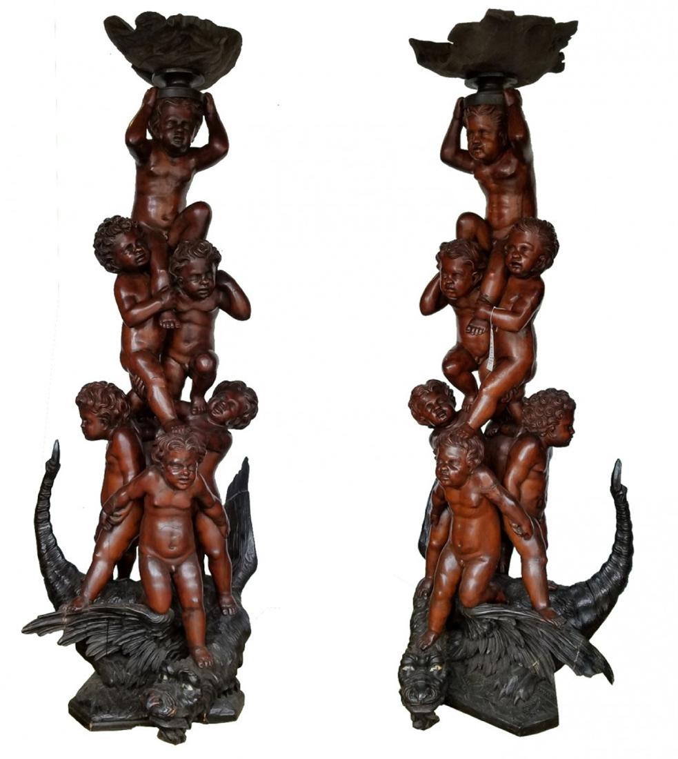 Pair Italian carved wood cherub sculptures (1 of 5)