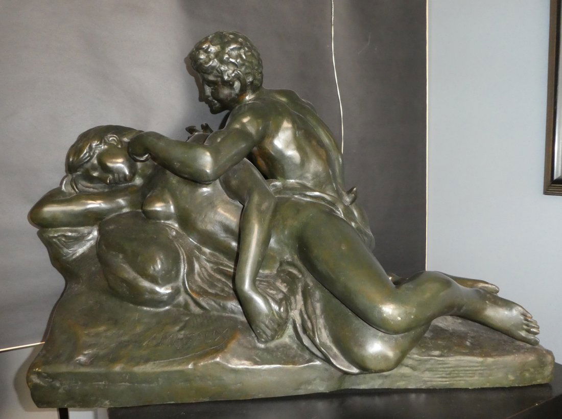 Jef Lambeaux (Belgian, 19th c) bronze sculpture: Jef Lambeaux (Begiam, 1852-1908) bronze sculpture Satyr and Nymph. Signed in casting Jef Lambeaux and with Foundry mark R. Debraz Bruxelles. 21"h x 27"w x 17"d