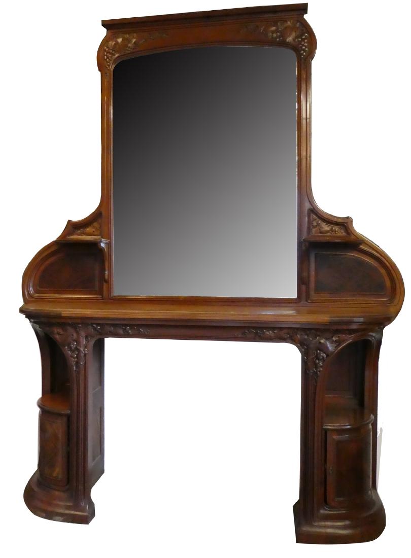 Art Nouveau Majorelle mantel in carved mahogany (1 of 8)