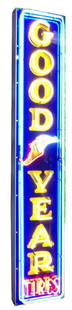 Goodyear tire neon sign: Goodyear tire neon sign. 95" high, 18" wide, 9" deep.