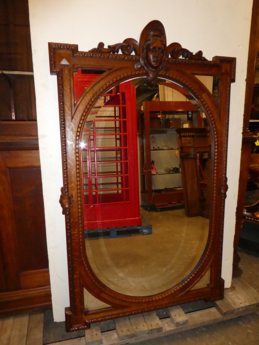 American carved oak mirror with female mask (1 of 2)