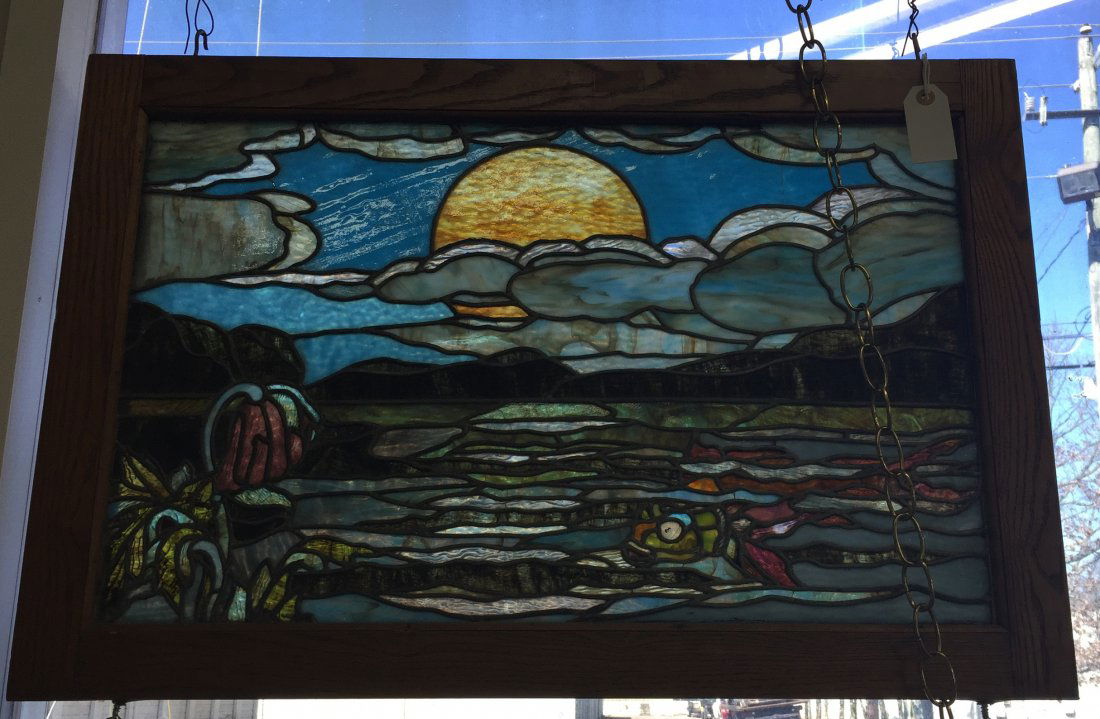 American stained & leaded glass landscape window (1 of 2)