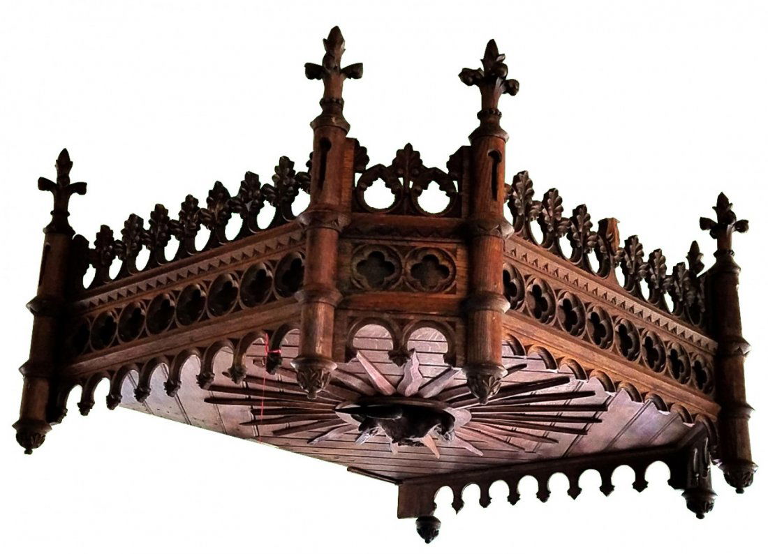 French Gothic Revival canopy in carved oak (1 of 5)