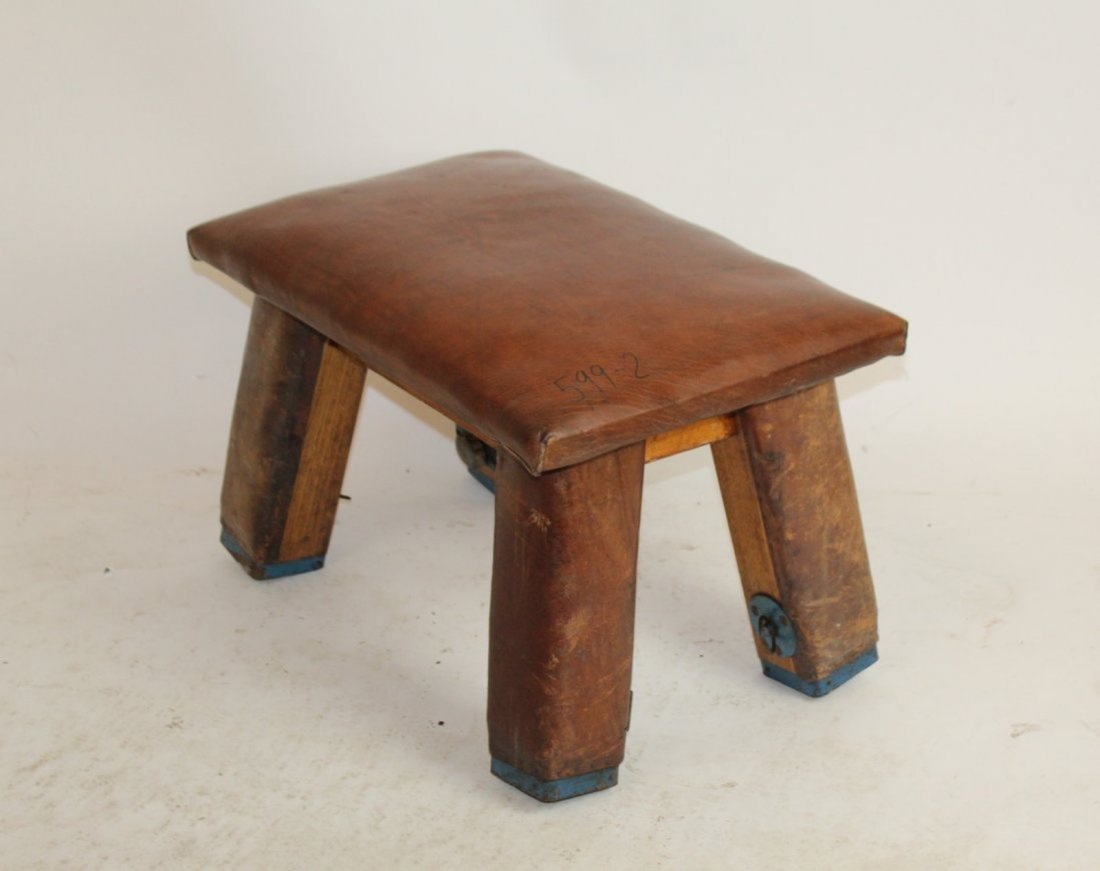 Antique French leather top gym bench (1 of 4)