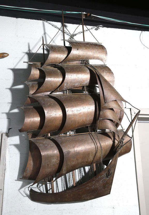 Copper Wall Mounted Sculpture of Sailing Ship