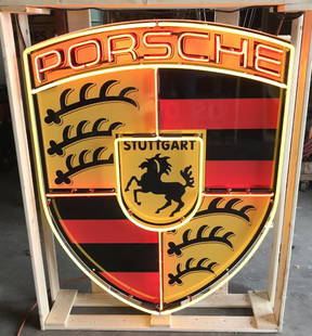 Porsche Canned Back Dealership Neon: Porsche neon with canned back for use at a dealership. 4'H x 3'W
