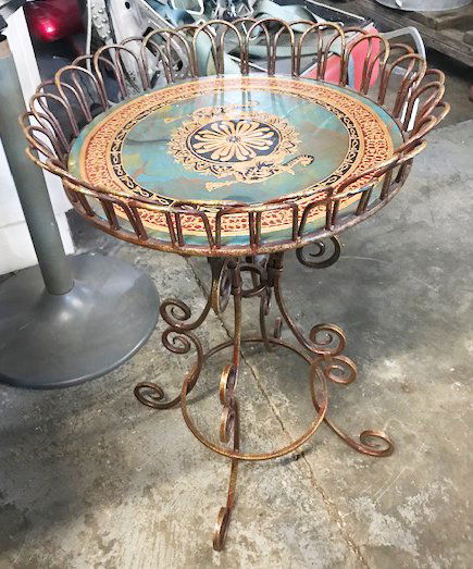 Iron Scrollwork Side Table With Painted Top (1 of 2)