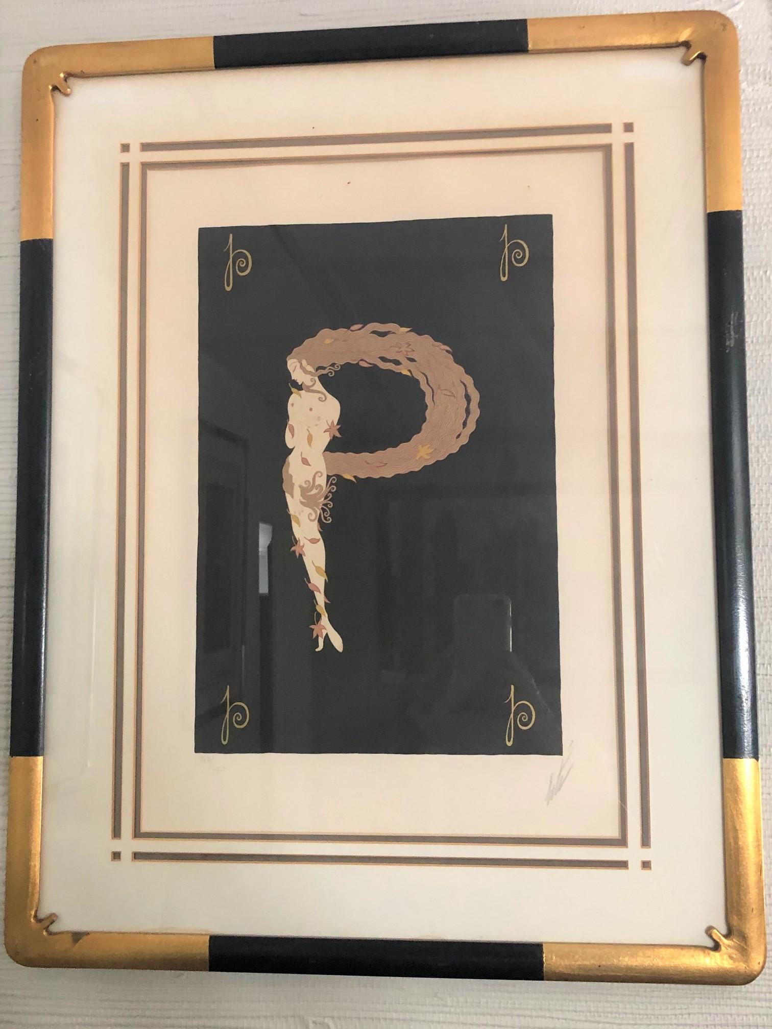 Erte - the letter P from The Alphabet Suite: Erte - the letter P from The Alphabet Suite hand signed and numbered 313/350. 27.5" x 21.5"