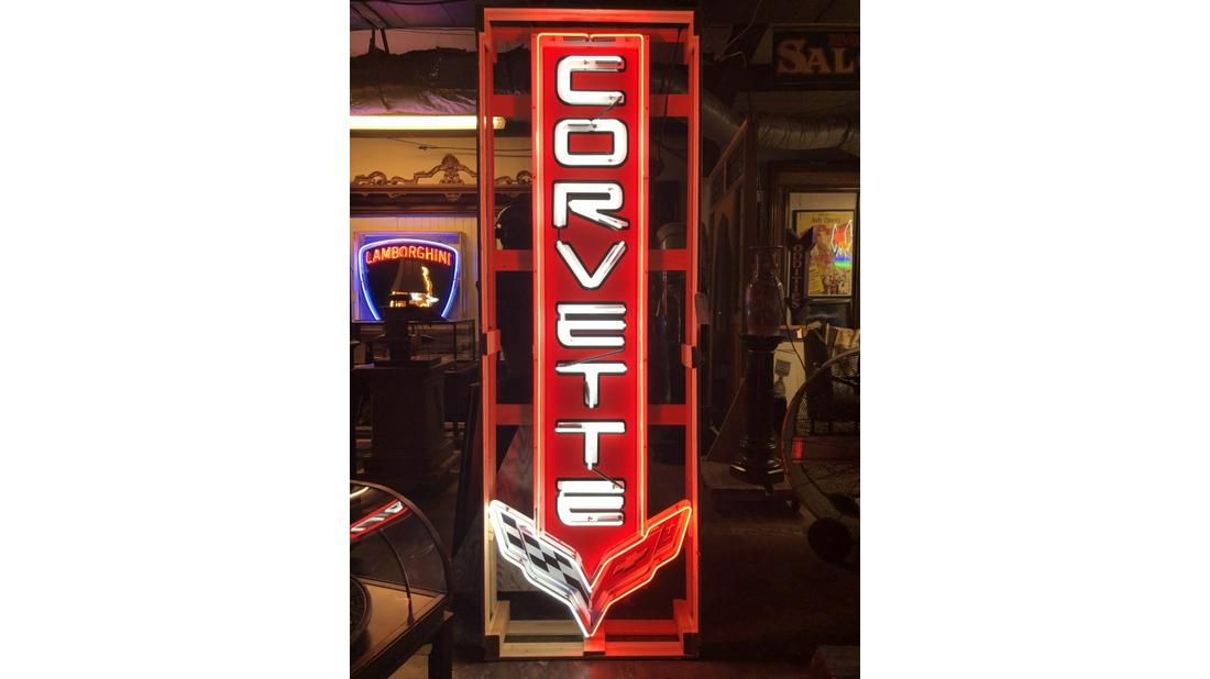 Neon Corvette dealers sign 8: Neon Corvette outdoor dealers sign 8' high