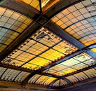Stained glass ceiling with curved sides with fish and