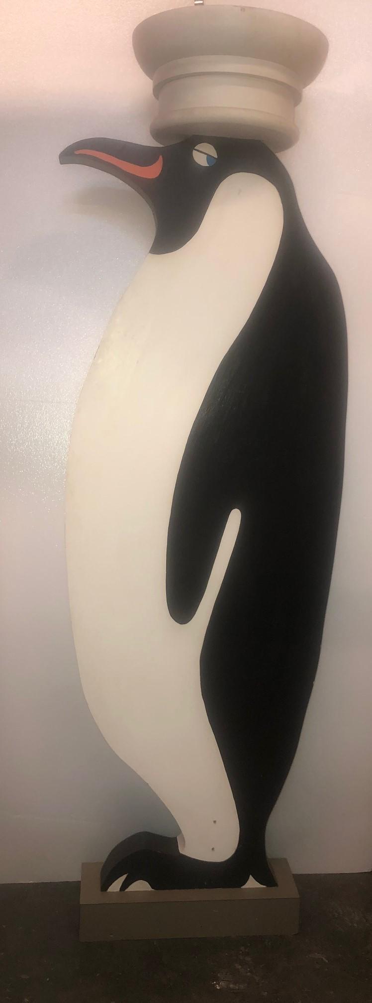 Whimsical penguin cutout wood pedestal: Whimsical penguin cutout wood pedestal. 7'H 30"W