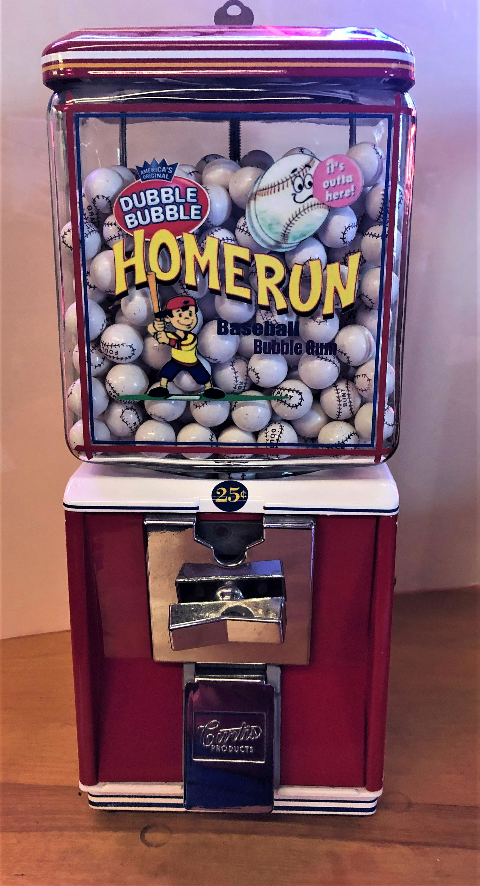 Dubble Bubble Baseball Gum Dispenser: Dubble Bubble "Homerun" baseball gum dispensing machine 17"h x 6.5"