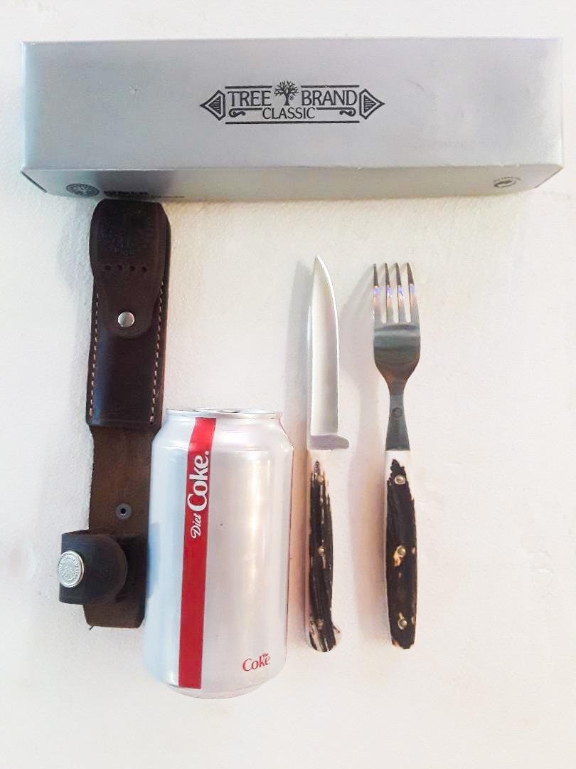 Tree Brand Stag Handled Knife and Fork set in Holster (1 of 5)