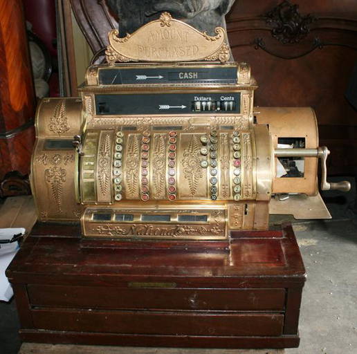 Large Brass Antique National Cash Register 542