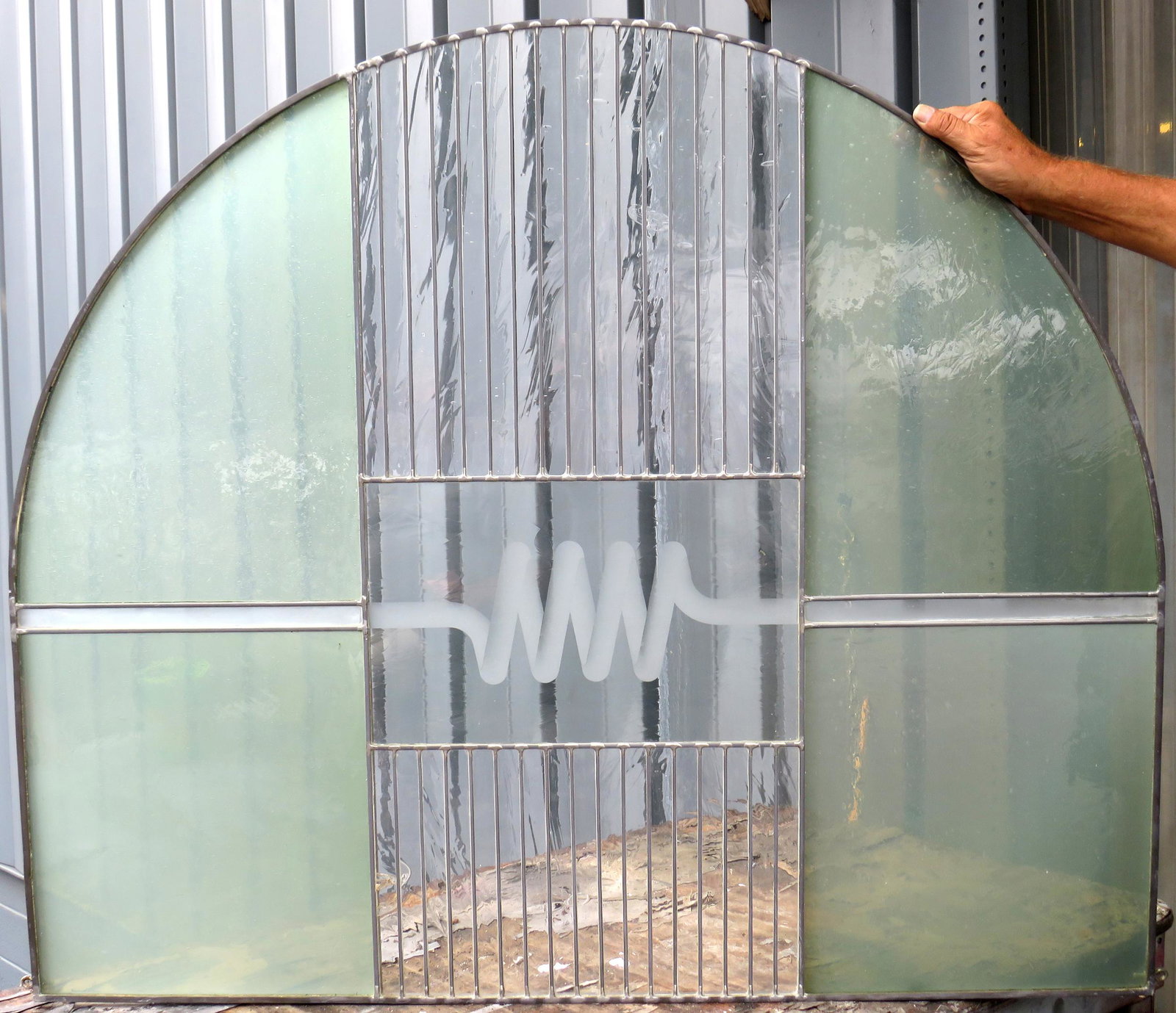Art Deco Clear and Frosted Glass Windows: Art Deco clear and frosted glass windows (set of 2) 38.5" H x 44" W x 2" D