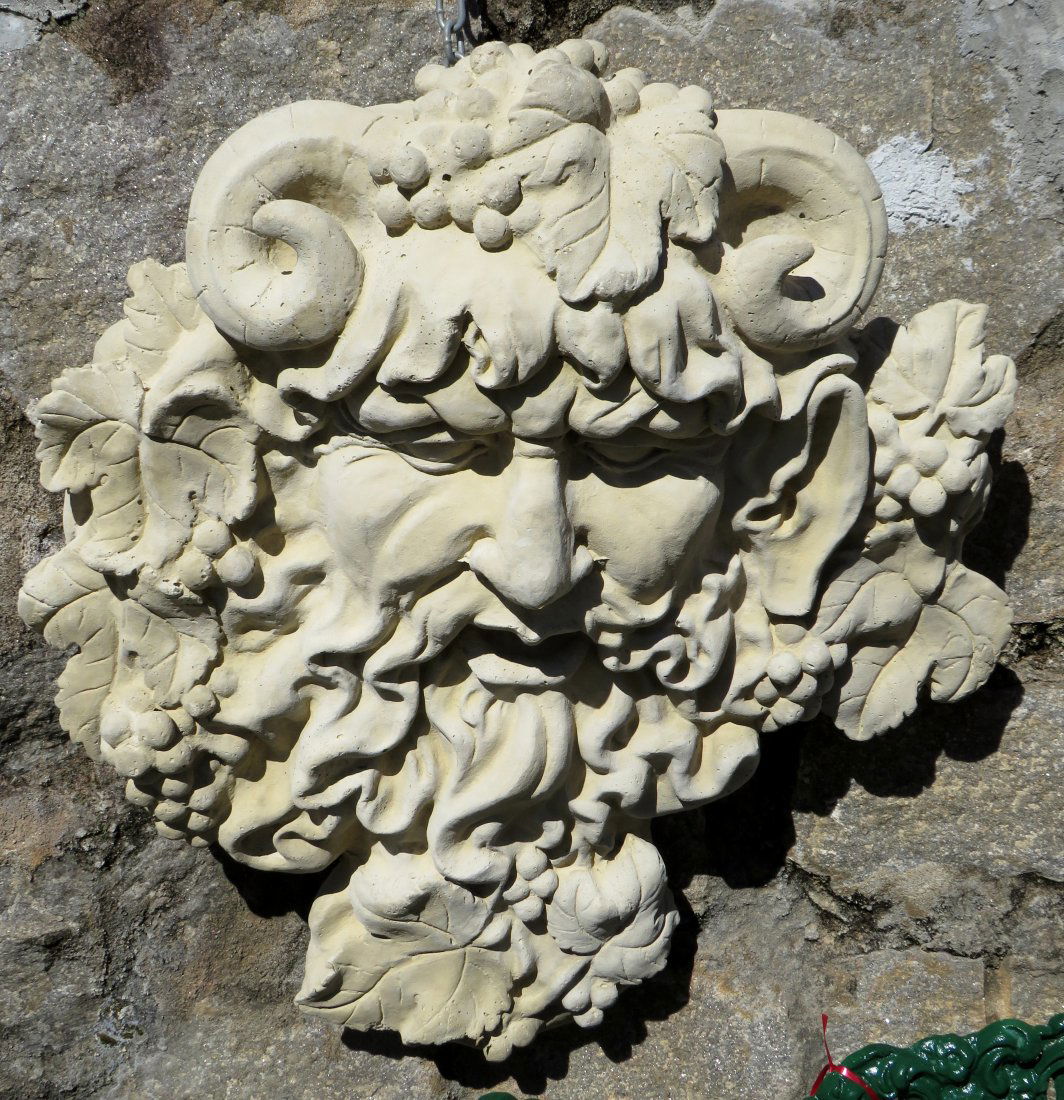 Cast Stone Bacchus Head With Grapes And Vines (1 of 2)