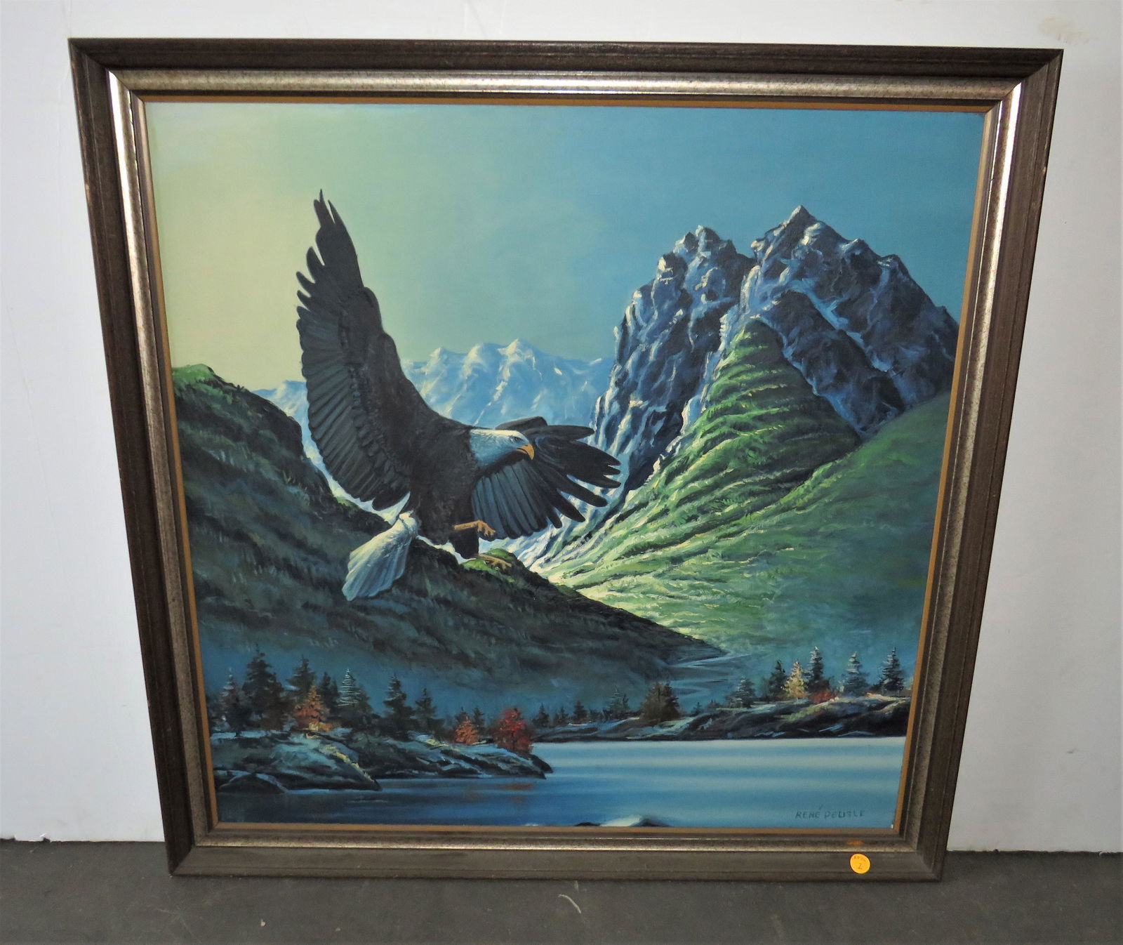 Rene Delisle Oil on Canvas painting of a soaring eagle (1 of 4)