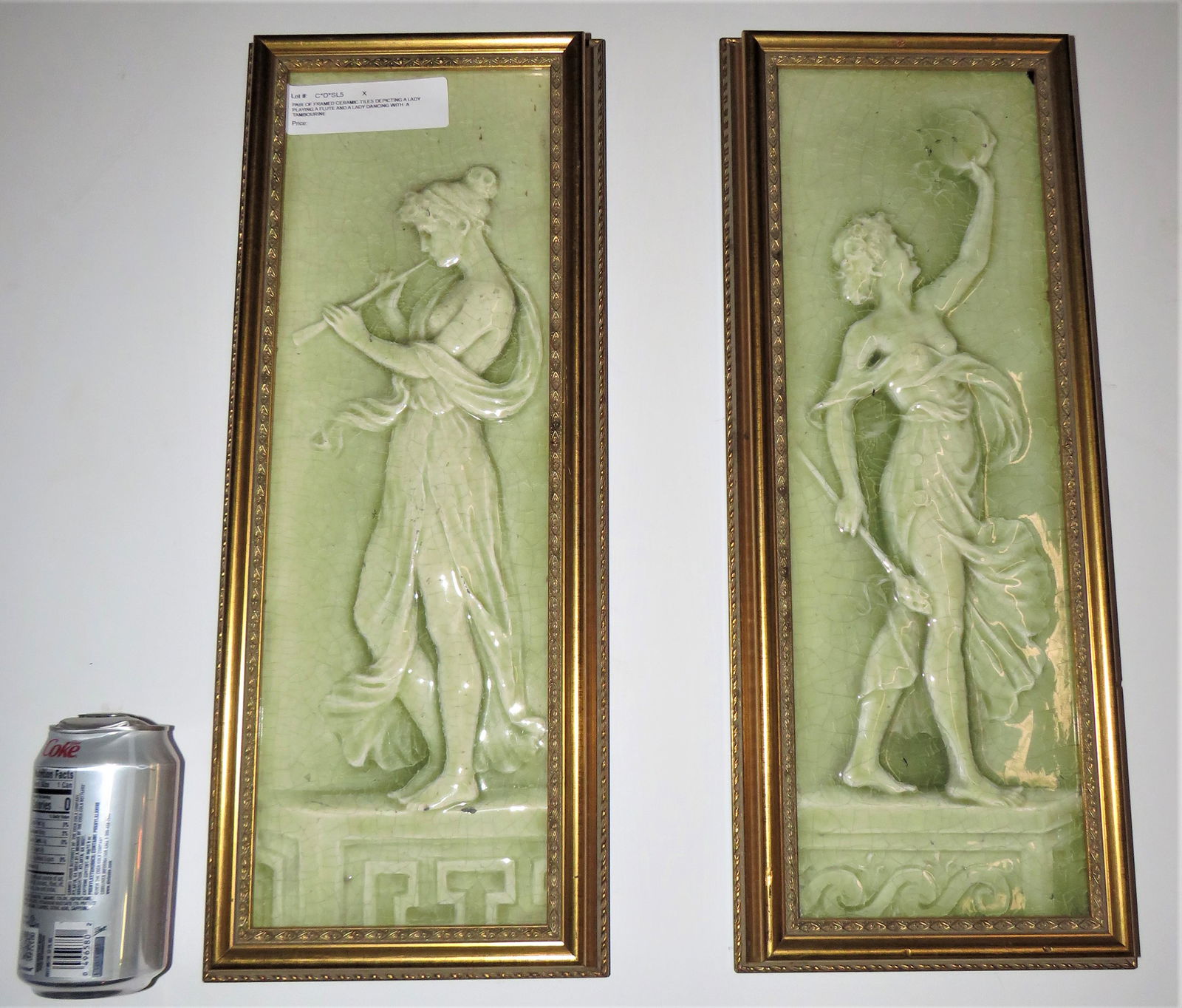 Pair of American Classical Figural Glazed Ceramic Tiles (1 of 5)