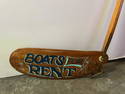 Trade sign for boat rentals made from a vintage boat rental. 72"H overall 48" H with shorter pole.