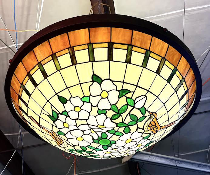 Stained Glass Dome Chandelier with Dogwood Flowers (1 of 4)