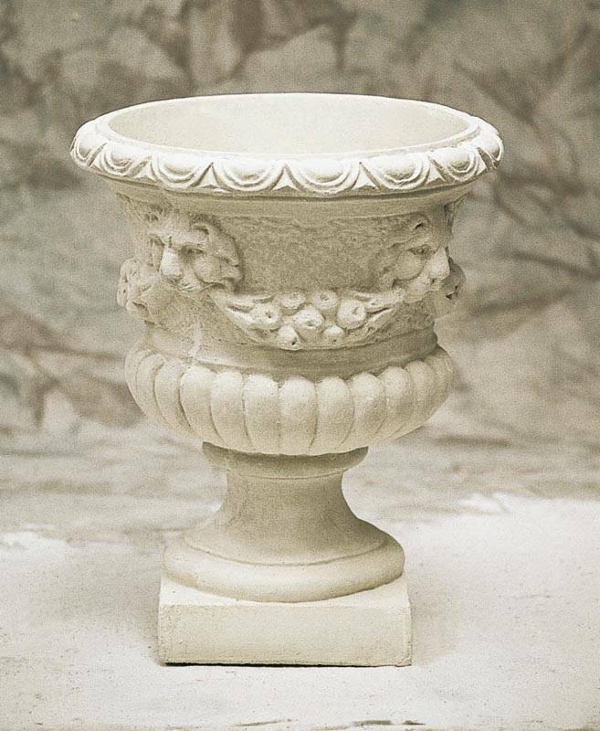 Pair Cast Stone Garden Urns with Lion Heads Holding Swags (1 of 5)
