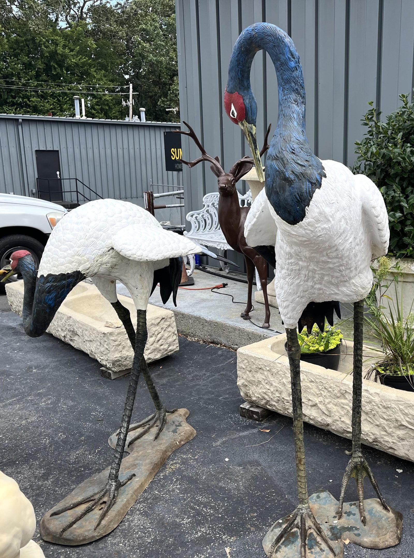 Pair of Large Polychrome Bronze Cranes (1 of 8)