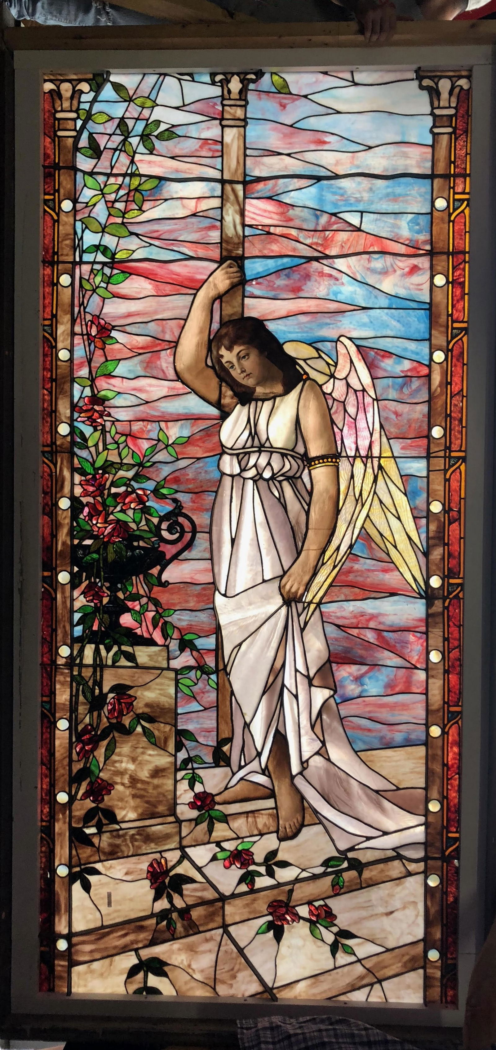 Figural Stained Glass Lady Window attributed to Rudy Brothers (0094
