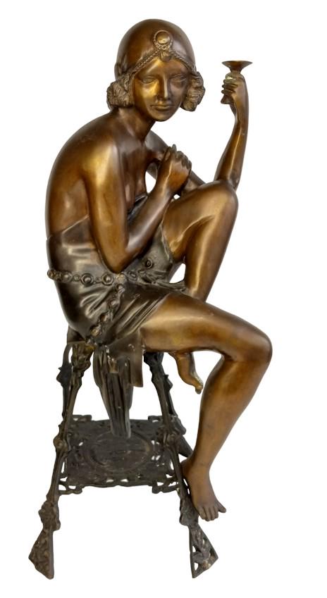 Art Deco seated lady bronze marked 'CHANTAL' 27"H x 12"W x 13'D: Art Deco seated lady bronze marked 'CHANTAL' 27"H x 12"W x 13'D