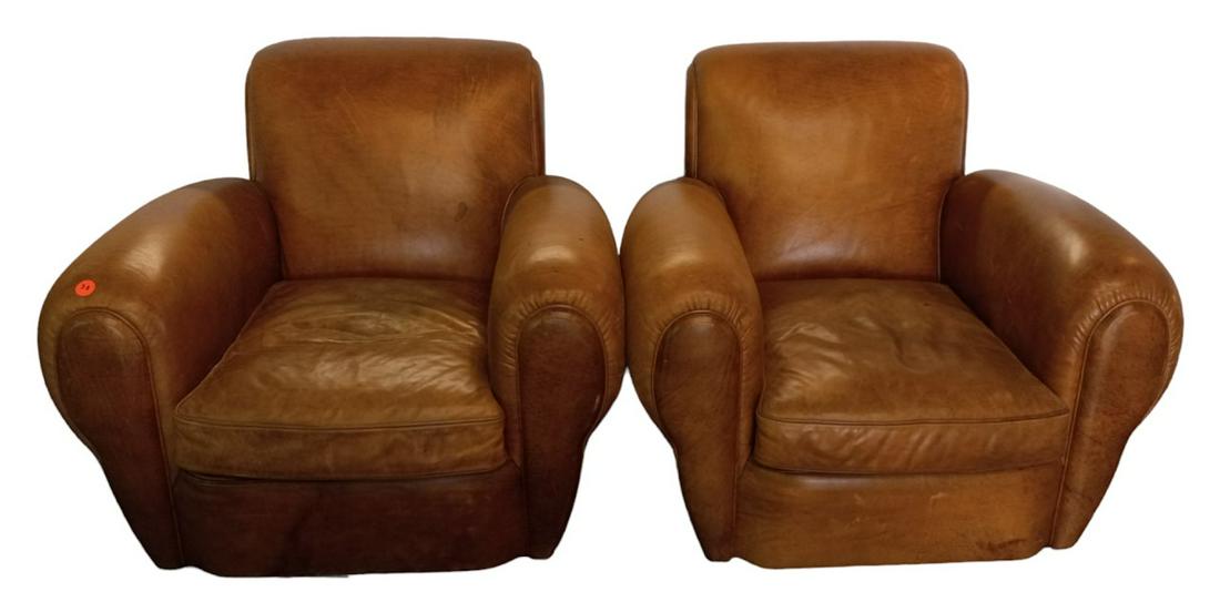 Pair of leather club chairs. 38"H x 40"W x 41"D: Pair of leather club chairs. 38"H x 40"W x 41"D