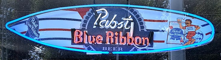Pabst Blue Ribbon Neon Sign With Surfboard